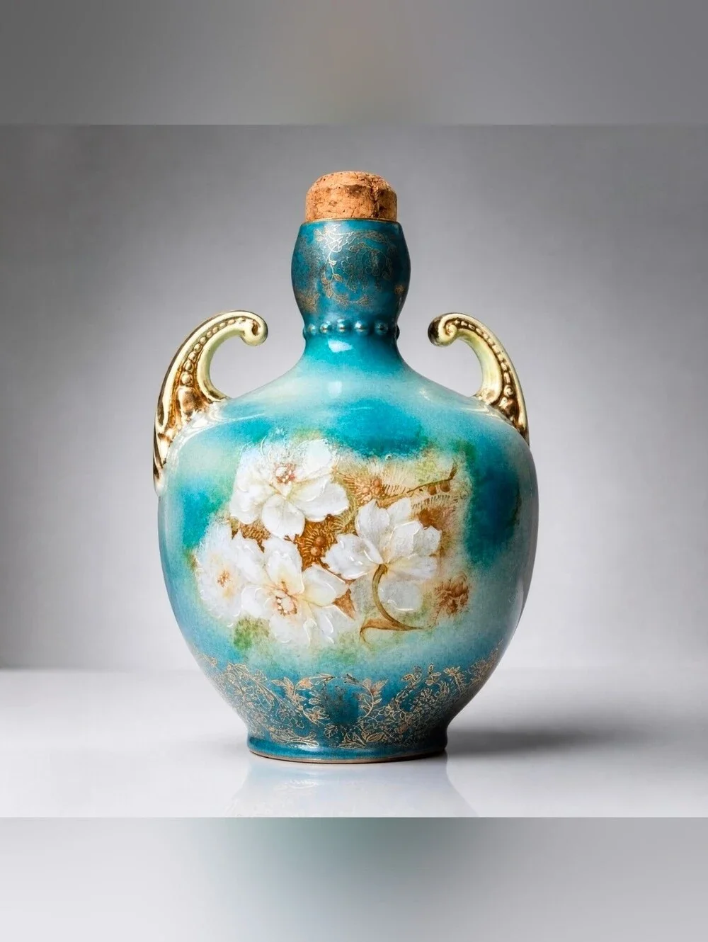 Antique Royal Saxe Germany K & B Hand Painted Floral Porcelain Decanter Vase